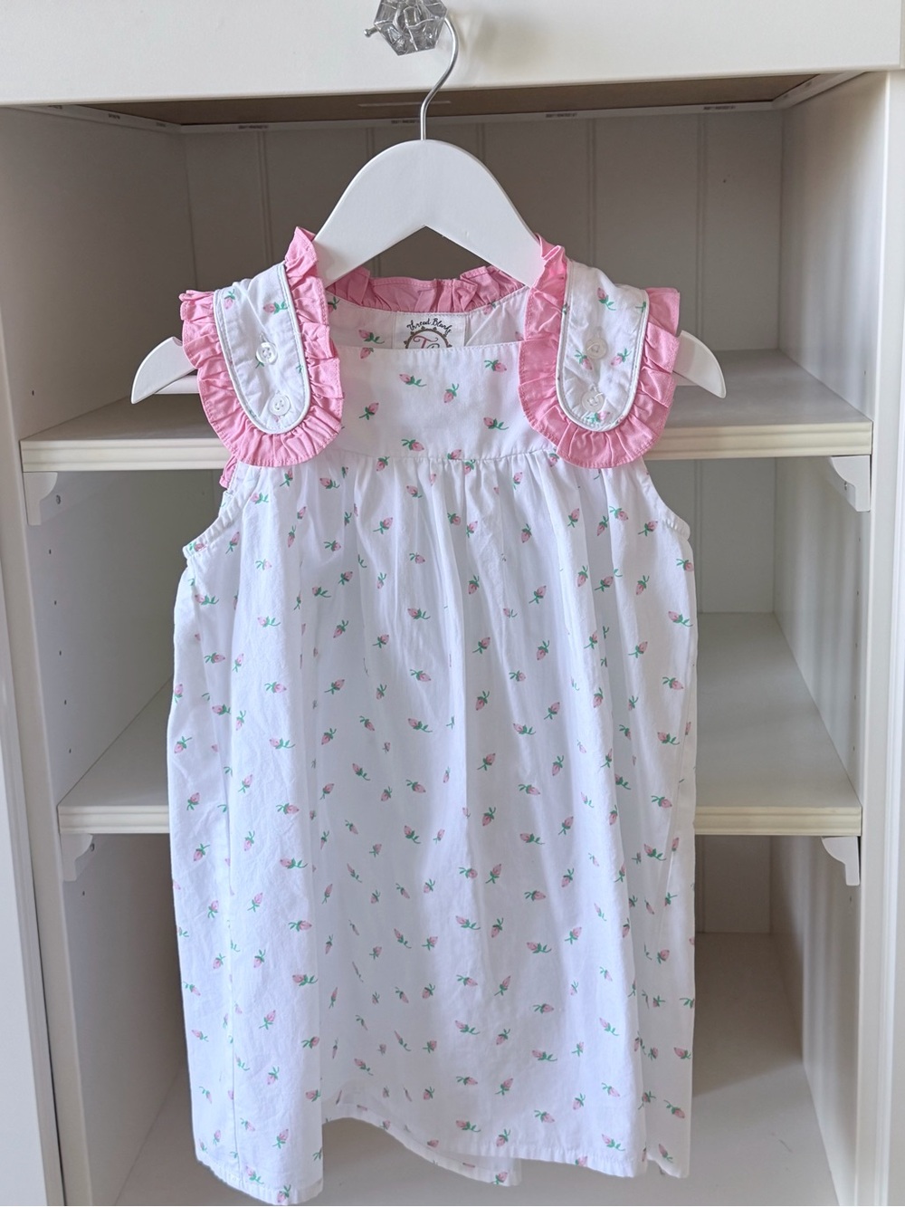 Girls White and Pink Floral tab dress